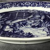 Blue enamelled earthenware wall dish with peasant scene decor Boch La Louvière