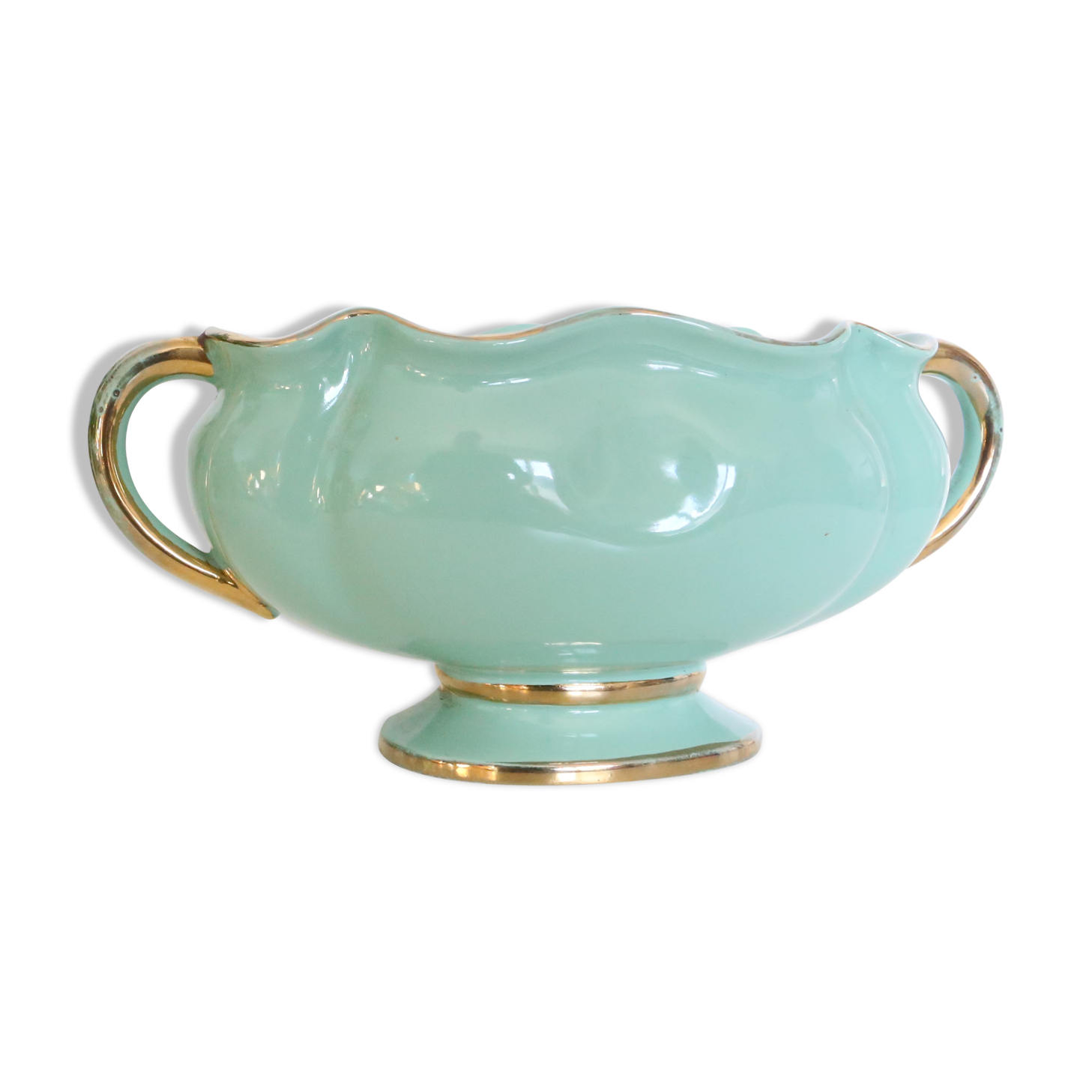 Ceramic planter, mint green, France / Vintage French