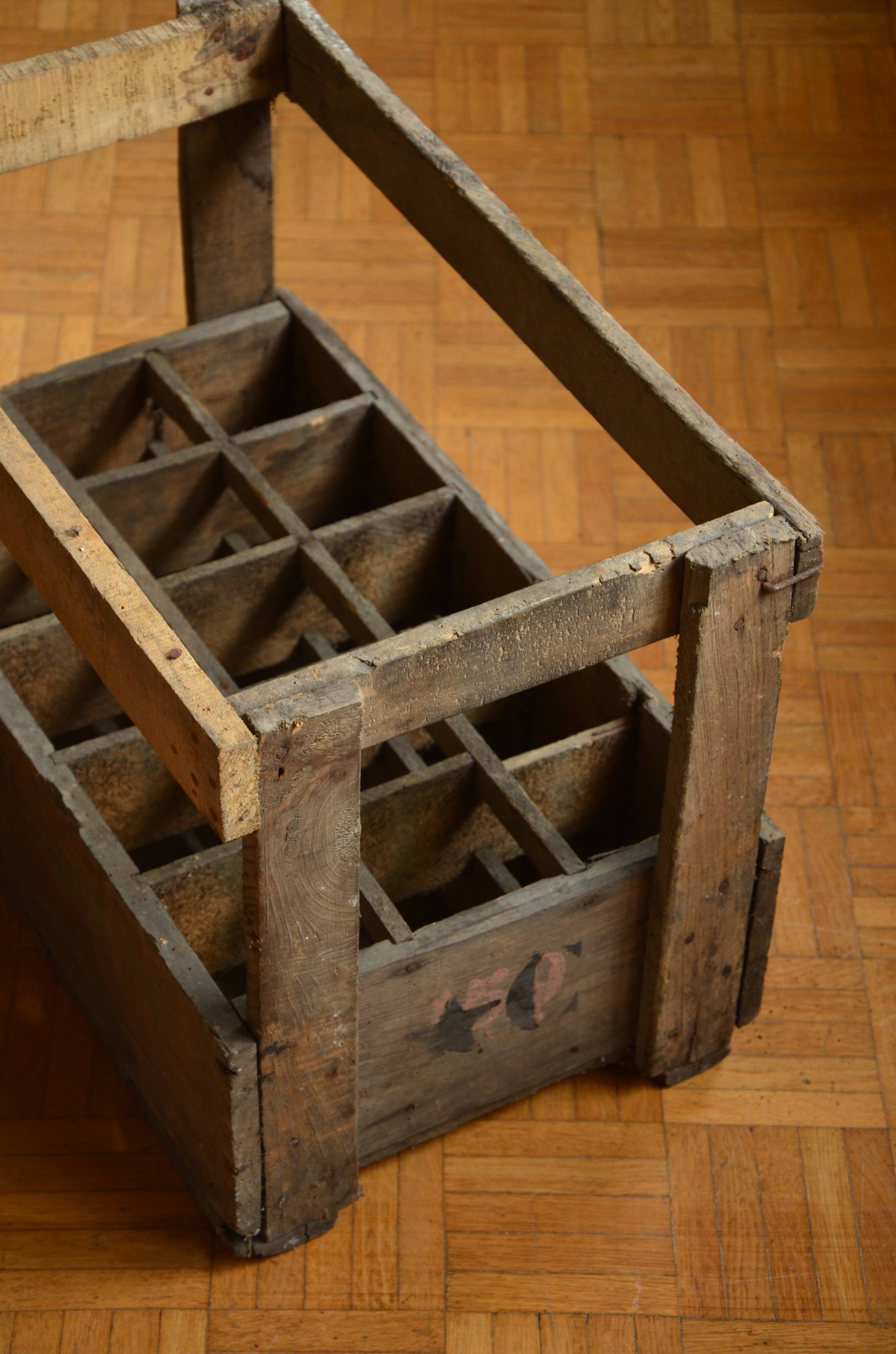 Old wooden bottles box