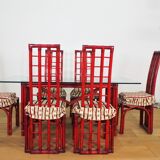 Red bamboo table by Arturo Pozzoli, 1980s, set of 7