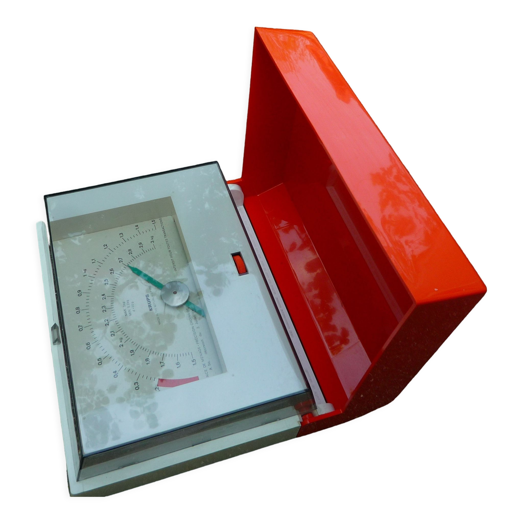 Krupps wall-mounted kitchen scale, orange, vintage 70s