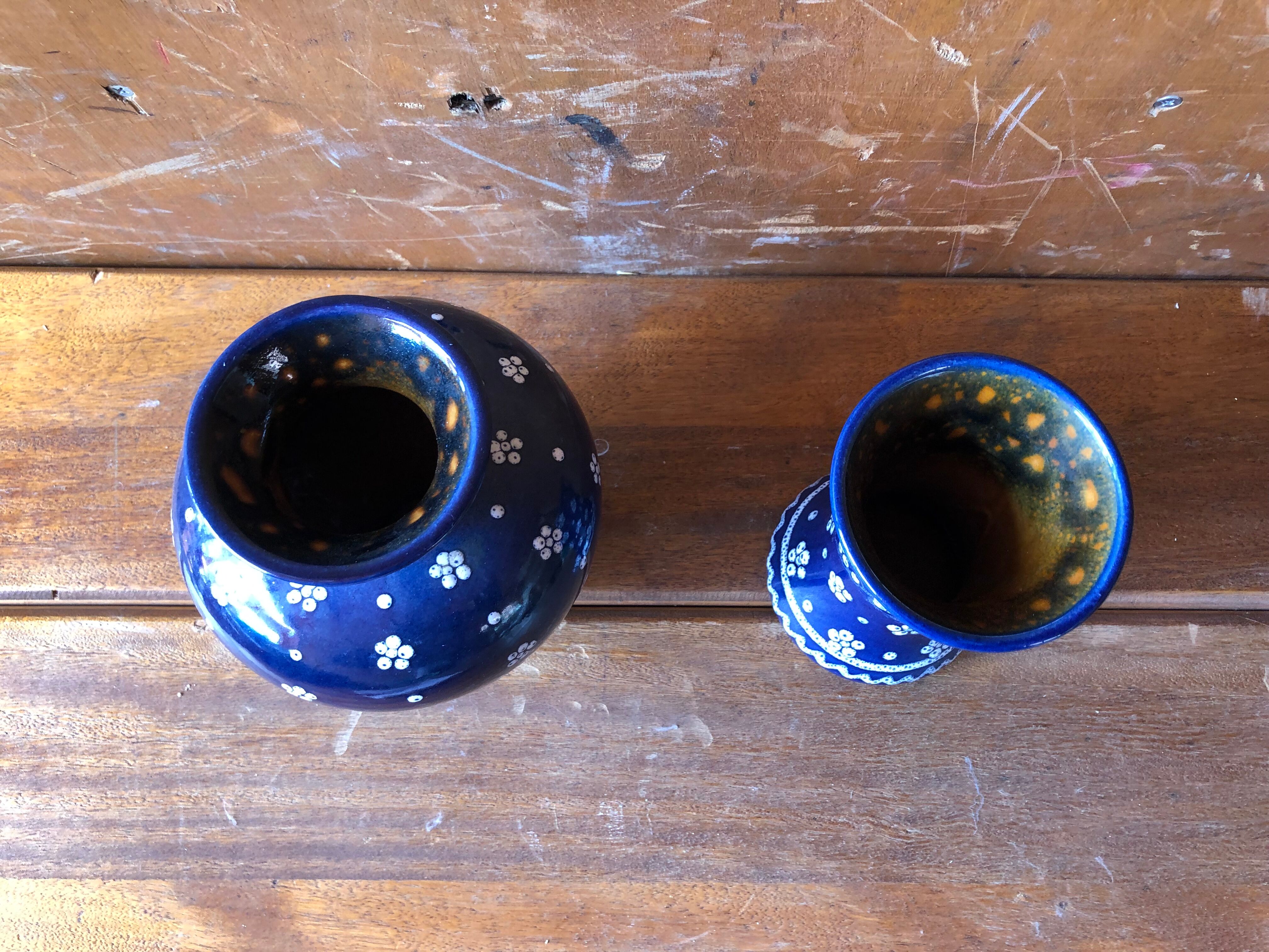 Pair of vase old gmundner keramik ceramic blue & white austria vintage