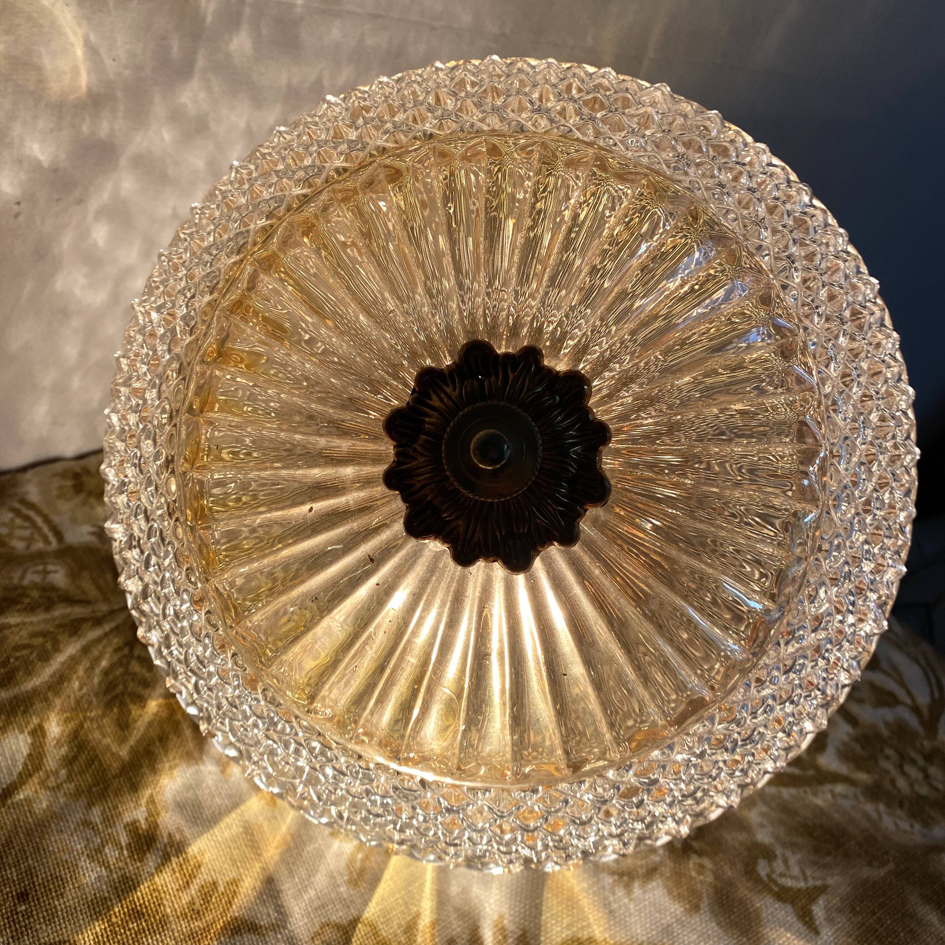 Large two-tone pressed glass ball pendant light