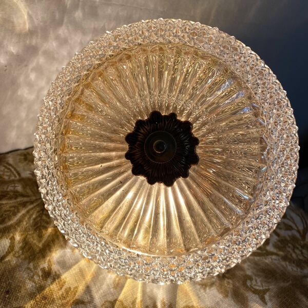 Grande suspension boule en verre pressé bicolore