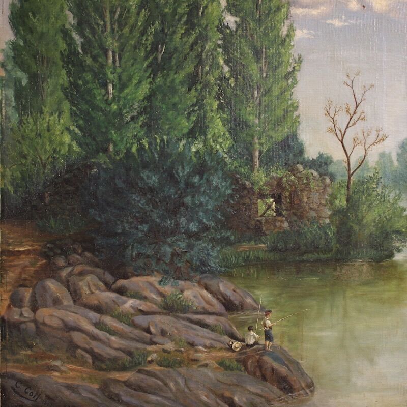 Spanish landscape painting signed C. Coll 1883