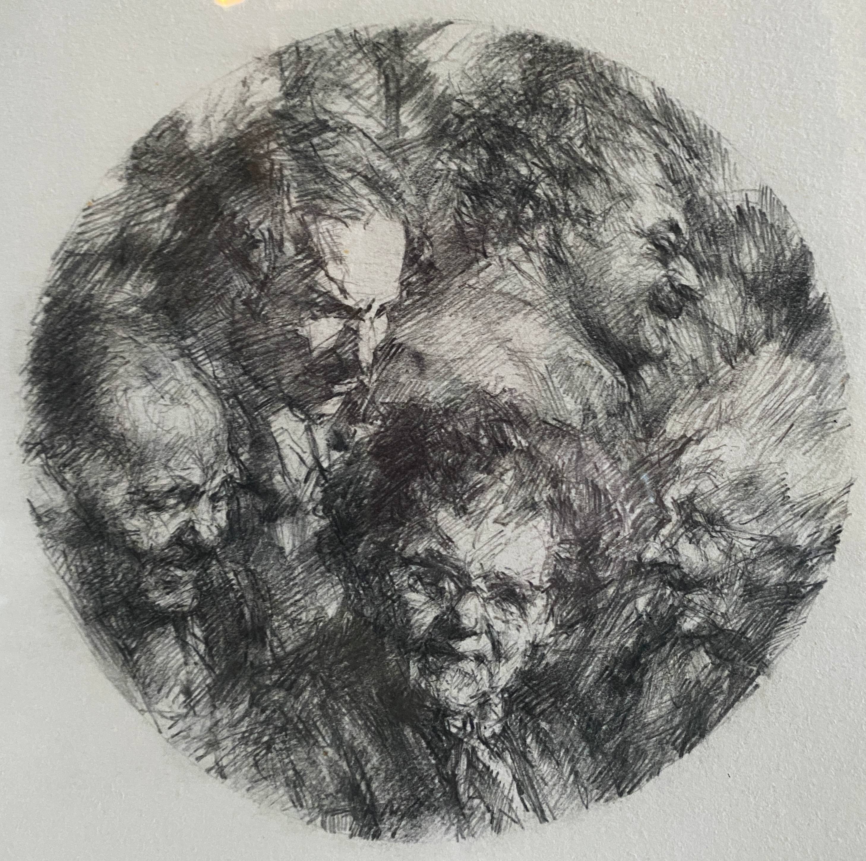 Lithograph 1882 "Foule" signed by Michel Houssin (born in 1941)