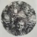 Lithograph 1882 "Foule" signed by Michel Houssin (born in 1941)
