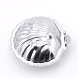 Shell-shaped butter dish in silver-plated metal and blue glass, 1960s