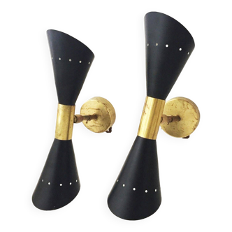 Pair of Italian design flute wall lights from the 1950s