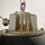 Black Enamel and Cast Iron Industrial Cage Pendant Light, 1950s