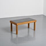 Slate and elm coffee table, Maison Regain, 1980