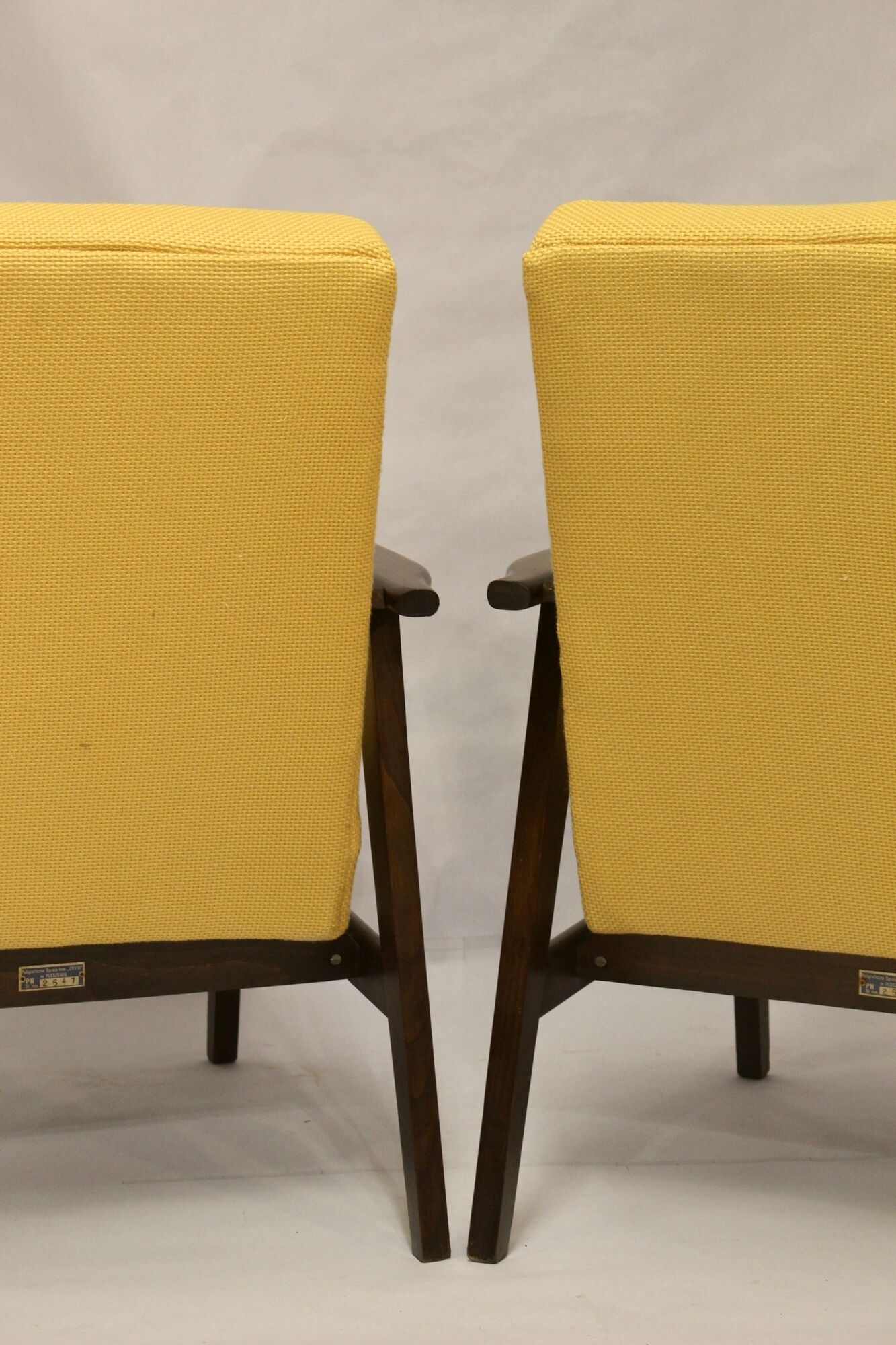 Armchair Henryk Lis 300-190 years 1970 yellow fabric Pierre Frey.