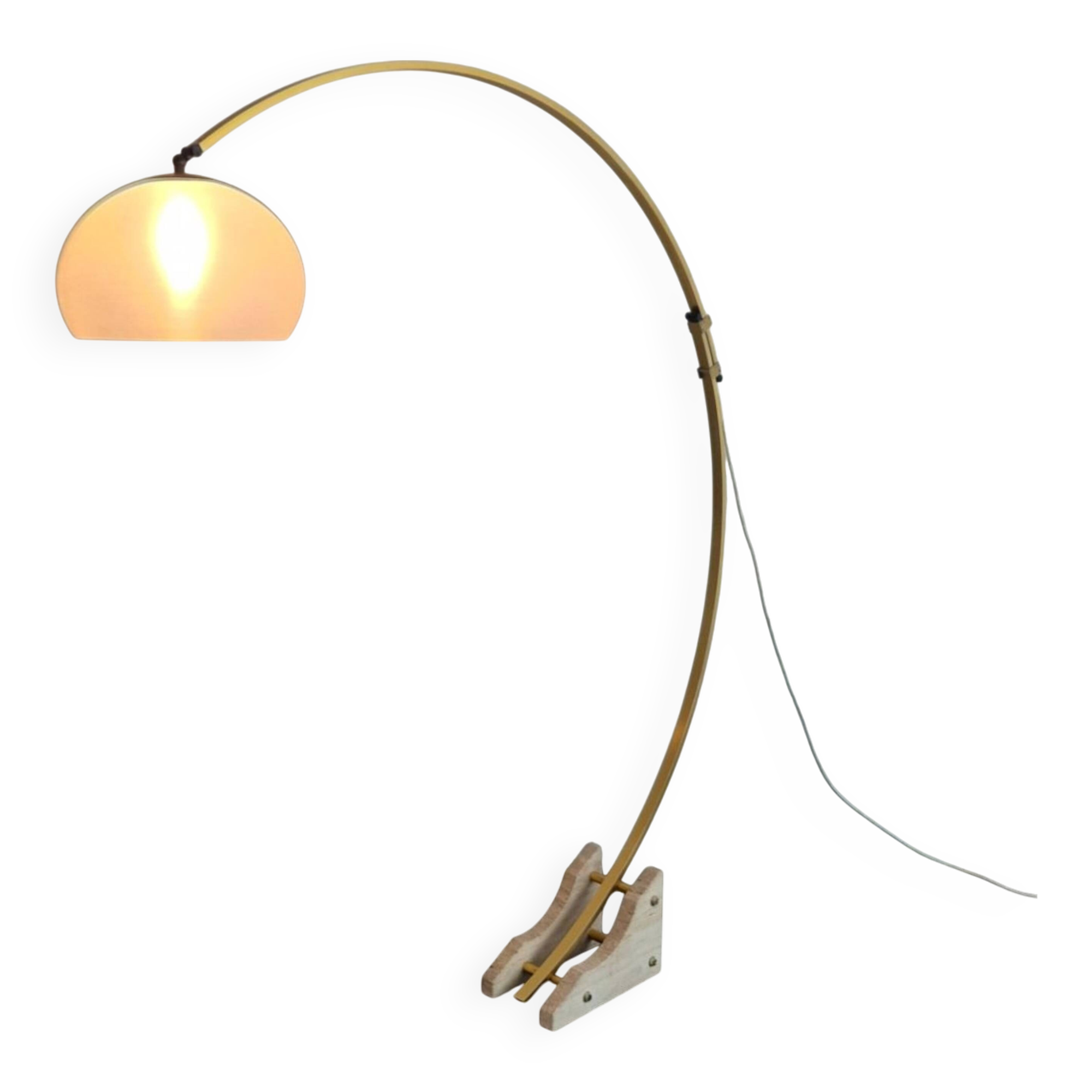 Space age Guzzini arc lamp with travertine base, Italy 1960s