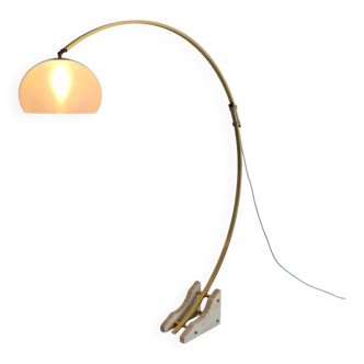 Space age Guzzini arc lamp with travertine base, Italy 1960s