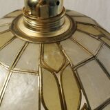 Art deco pendant lamp in mother-of-pearl and brass - electrified to nine