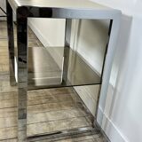 Vintage 70's side table in chrome and beige metal