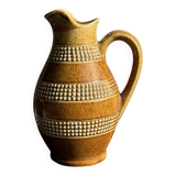 Vintage yellow stoneware carafe with beaded friezes Made in France H22