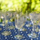 Assortment of 15 mismatched vintage liqueur glasses