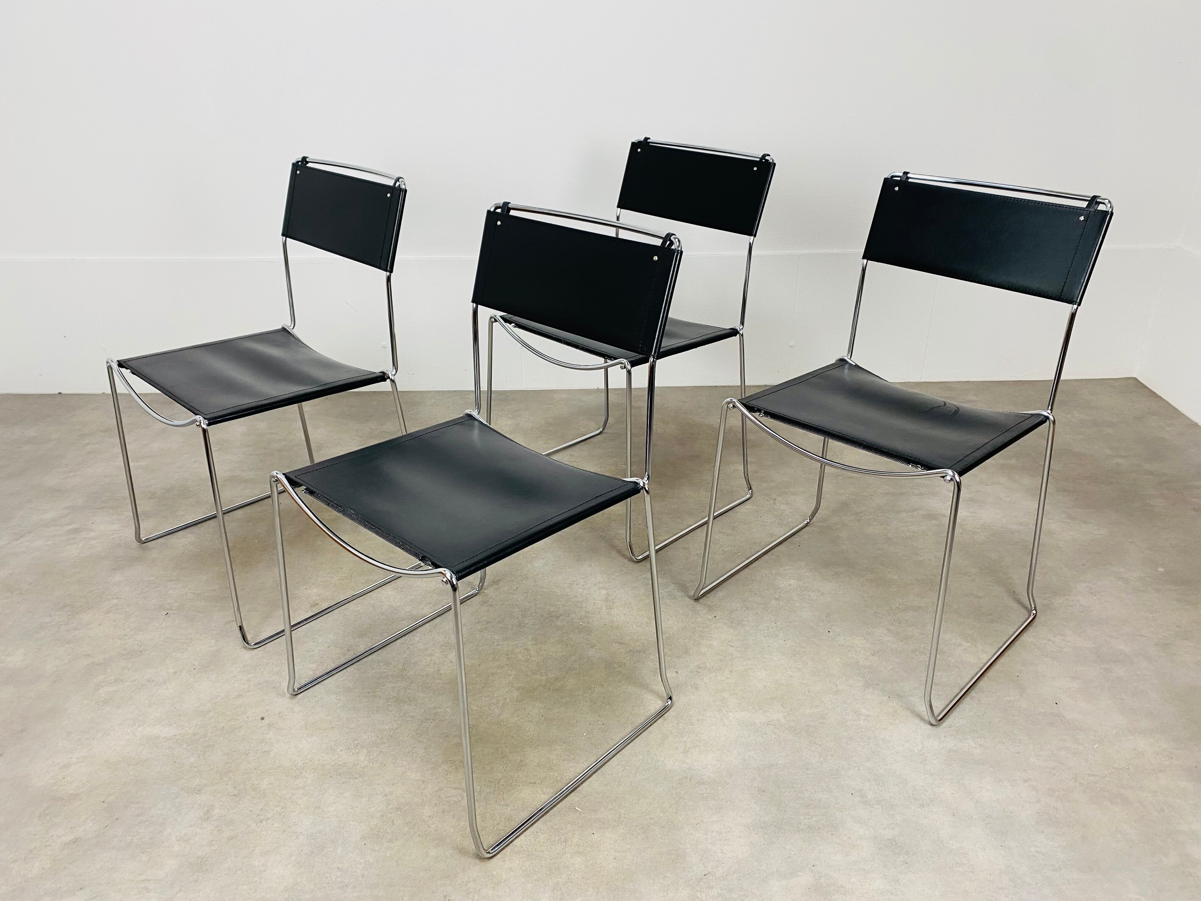 4 chairs Spaghetti Giandomenico Belotti black leather for Alias