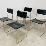 4 chairs Spaghetti Giandomenico Belotti black leather for Alias