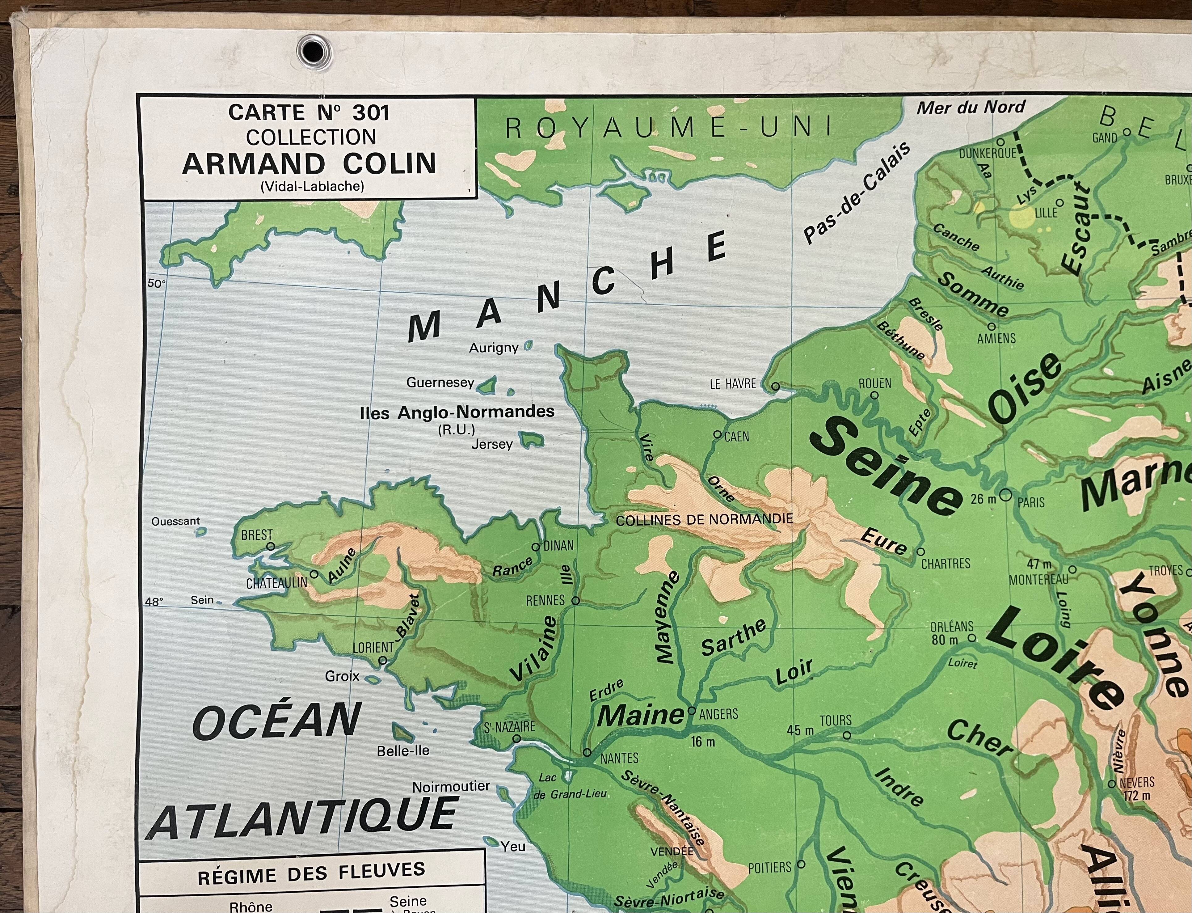 Old Vidal-Lablache map 301, 1950 - France, departments, rivers