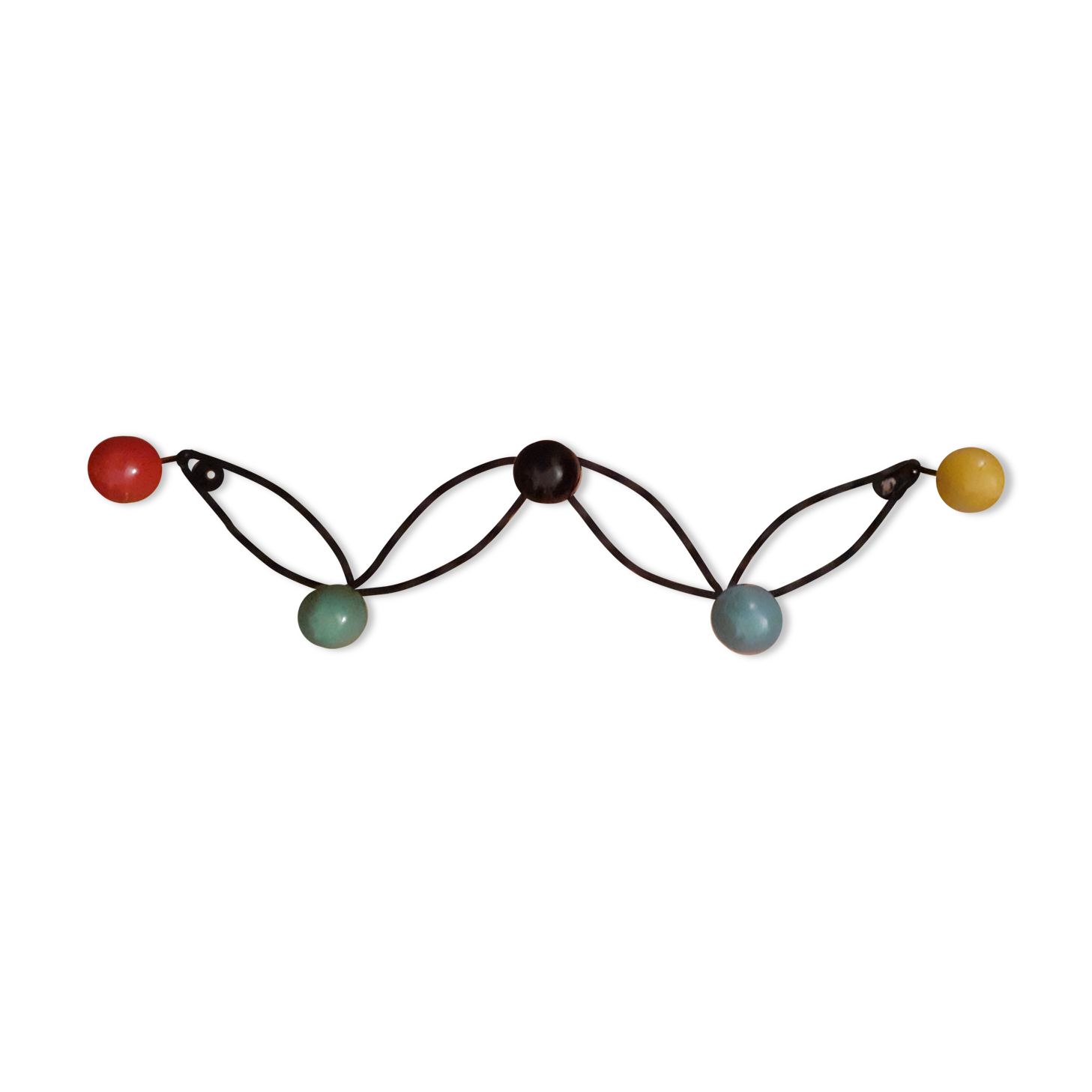 Wrought iron coat rack and wooden balls 5 hooks
