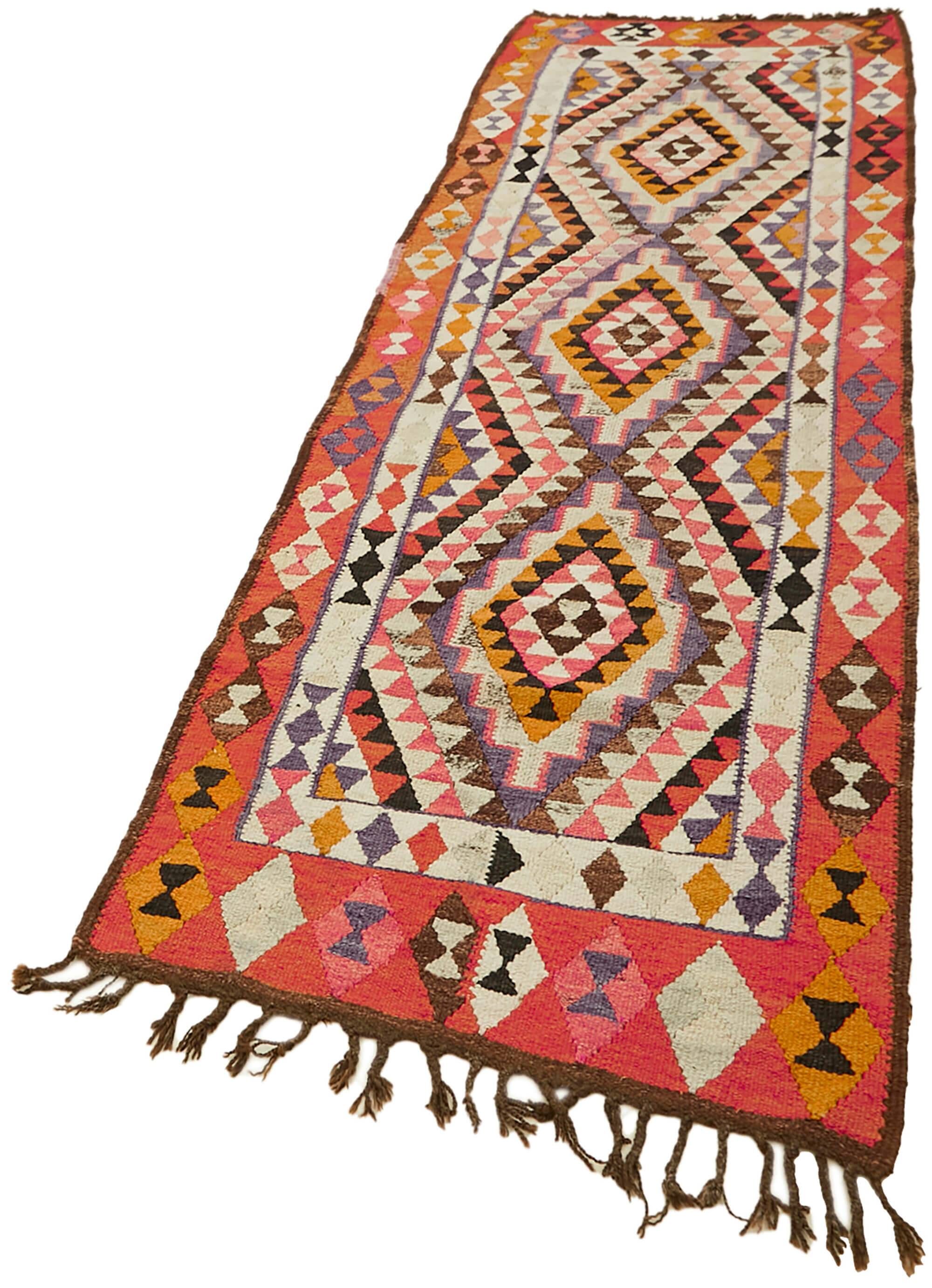 Turkish Handwoven Vintage Herki Kilim 92 cm x 292 cm