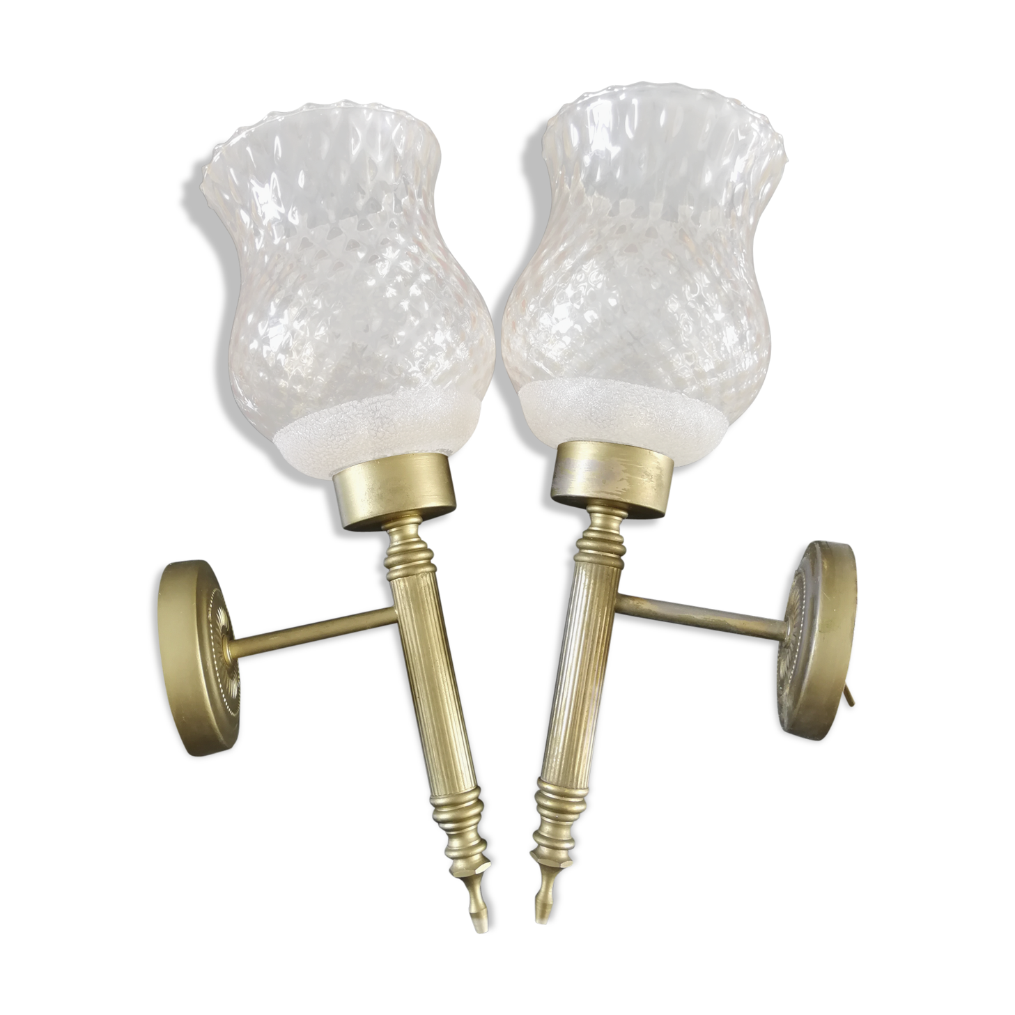 Glass and brass sconces