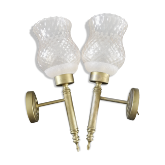 Glass and brass sconces