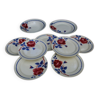 Lot 7 Assiettes plates + 2 Plats - Faïence KG Lunéville modèle Chantal