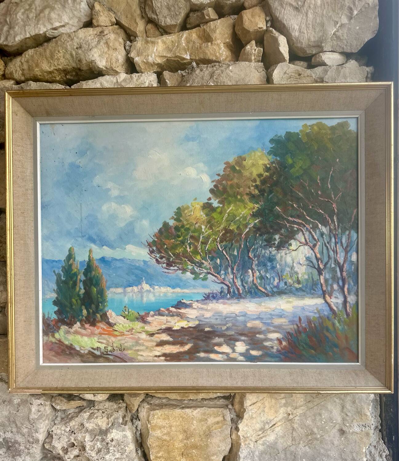 Mediterranean Landscape Painting Signed by Mr. Sabido