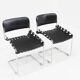 Set Vintage italian chairs black leather and chrome 1970s