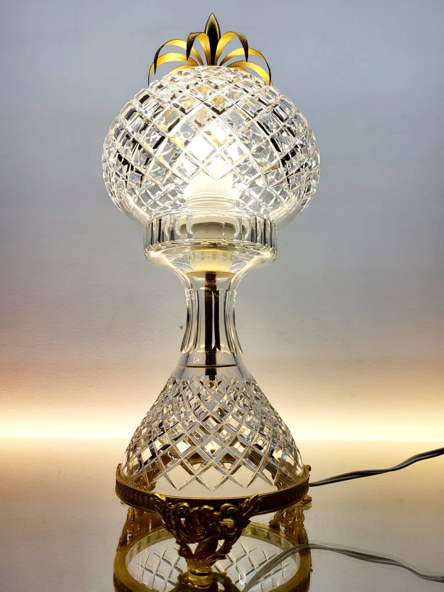 Val Saint Lambert kristallen tafellamp – vintage ananasvorm 1960-1970