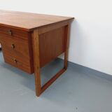 Double-sided executive desk sled legs vintage Scandinavian style in teak from the 60s