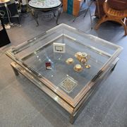 Sliding top coffee table – 70s design – chrome & glass – 108 cm