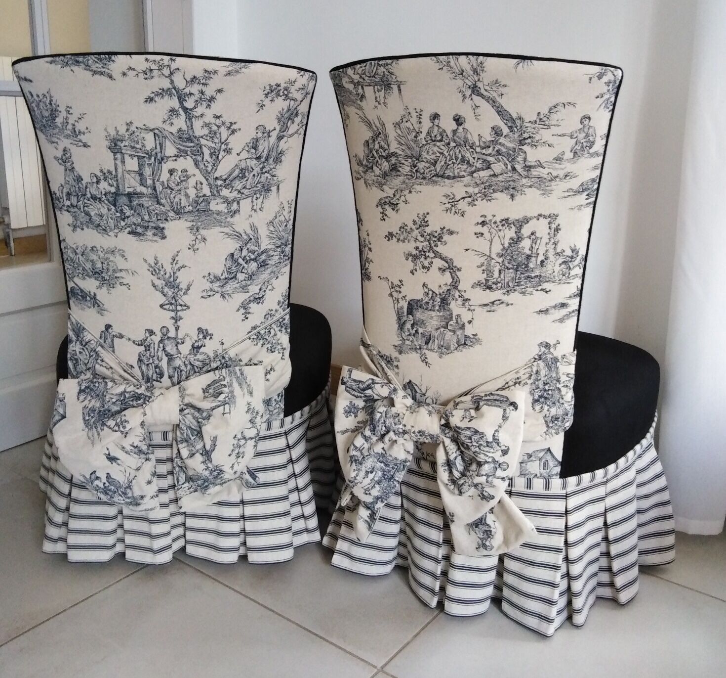 Pair of old armchair fully restored toile de Jouy