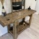 Établi en bois industriel vintage, meuble de métier
