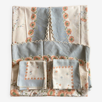 Nappe vintage et ses serviettes assorties