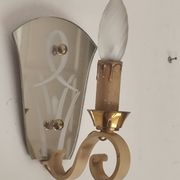 Single-light wall sconce in brass and metal with engraved mirror plate - 1950s