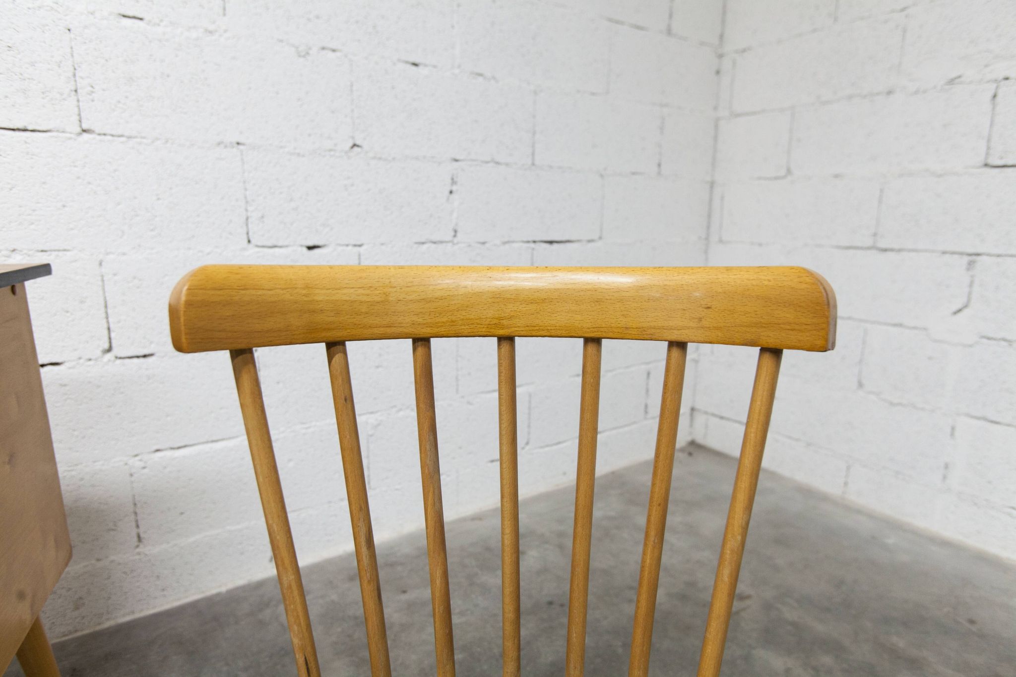 Baumann desk and chair, 1960s, Formica, wood and black, green seat