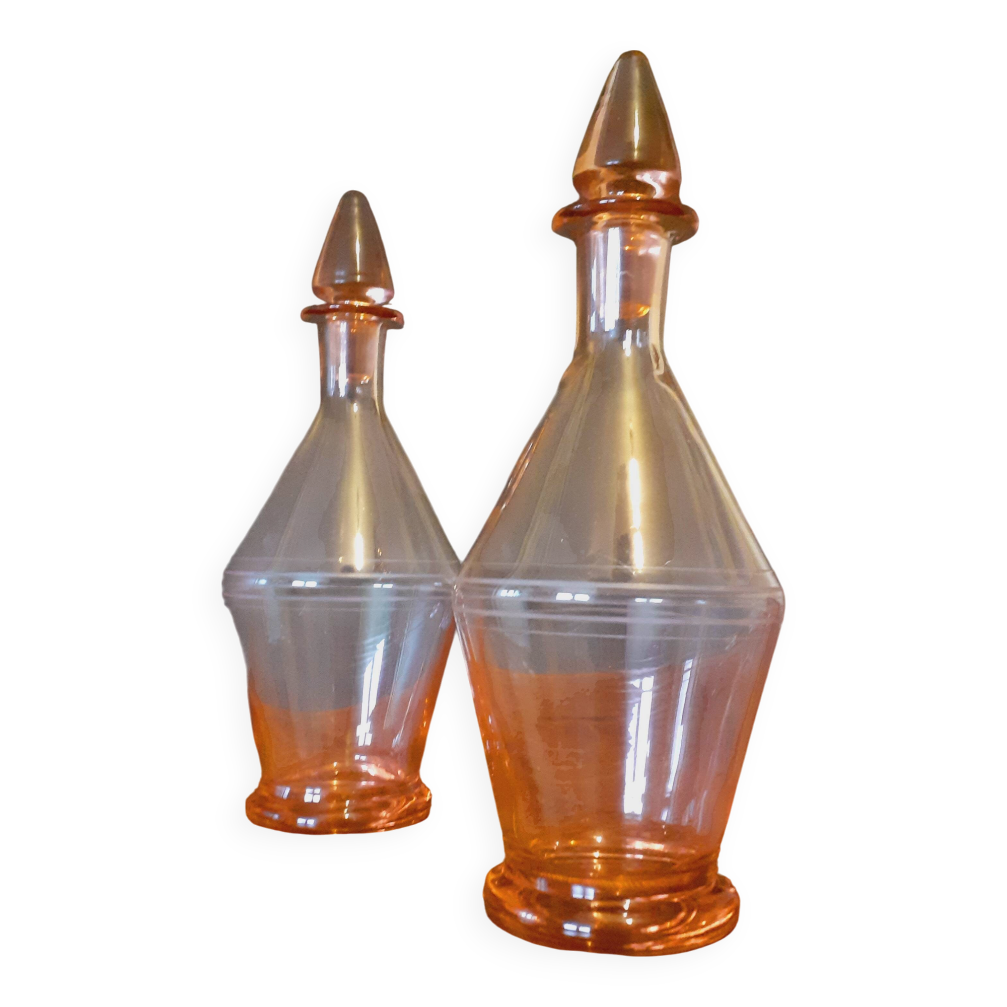 Pair of Art Deco decanters from the 1940s in blown glass