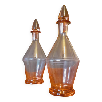 Pair of Art Deco carafes from the 40s in blown glass