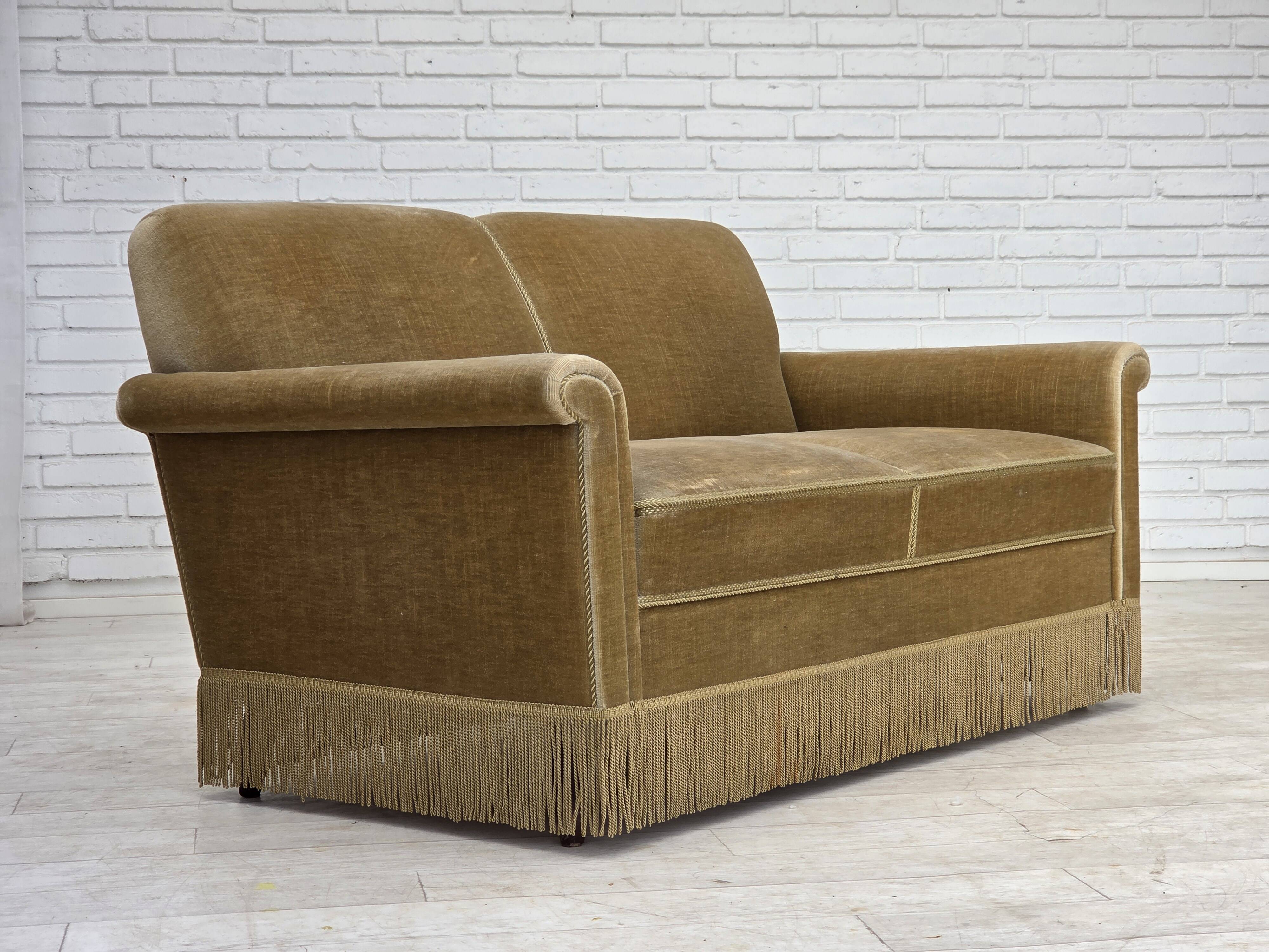 1970s, Danish 2-seater sofa, green furniture velour.