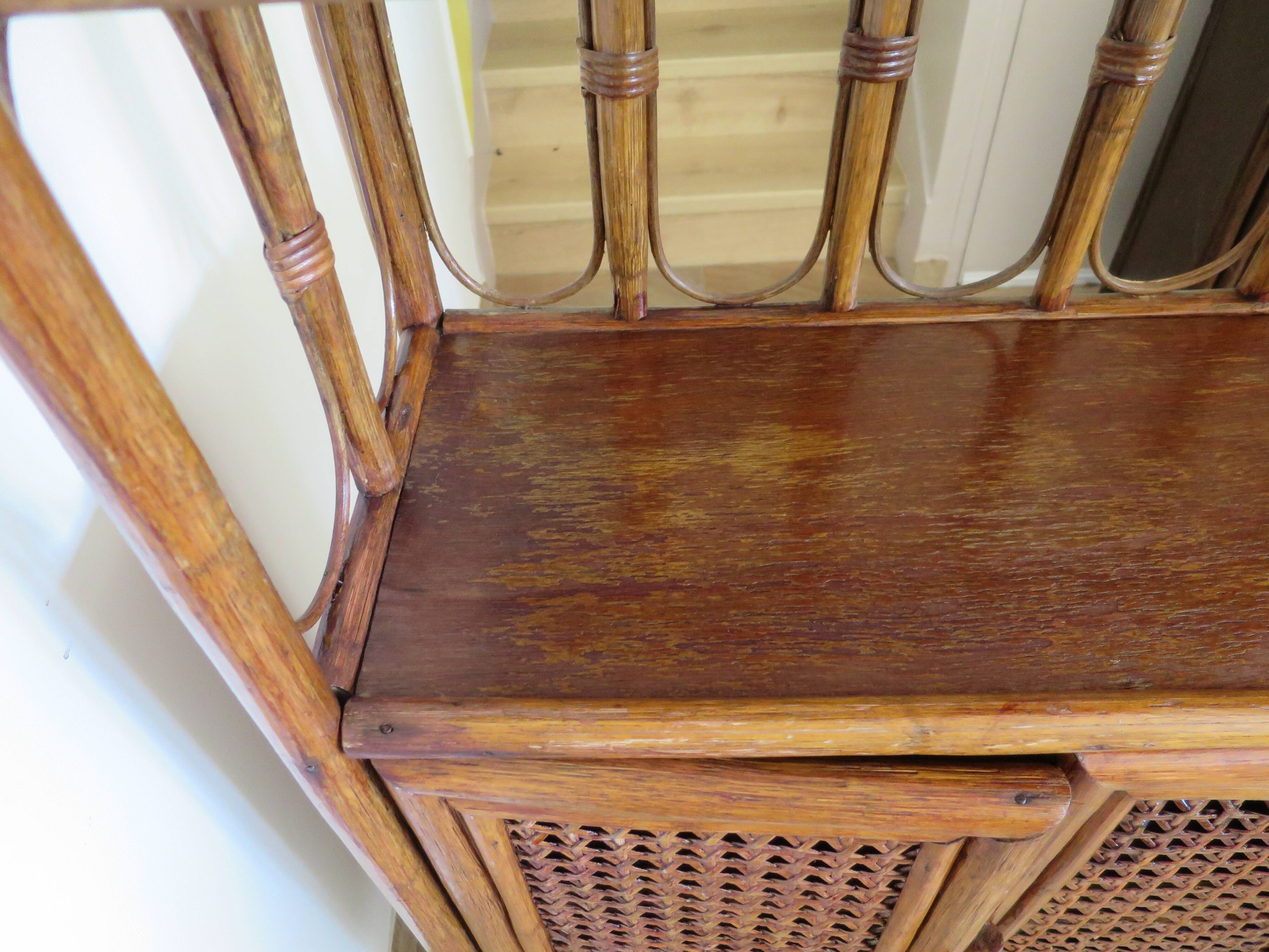 Retro-modernist - Sideboard-bookcase-2 doors-wood-rattan-cane-1960s