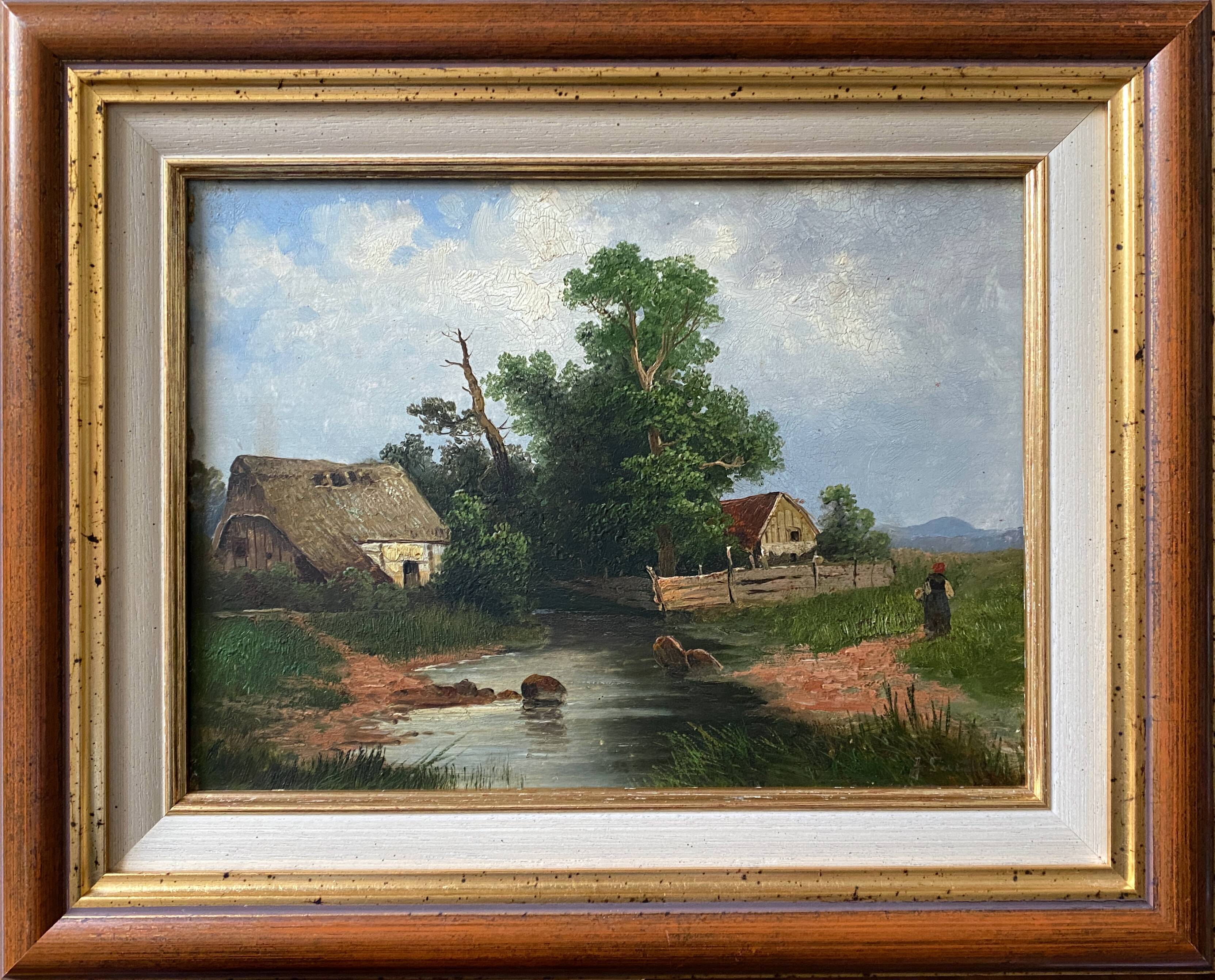 Tableau j. sander alias johann jungblut (1860-1912) paysage animé