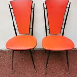 series of 6 Vintage red chairs design COLETTE GUEDEN 60s