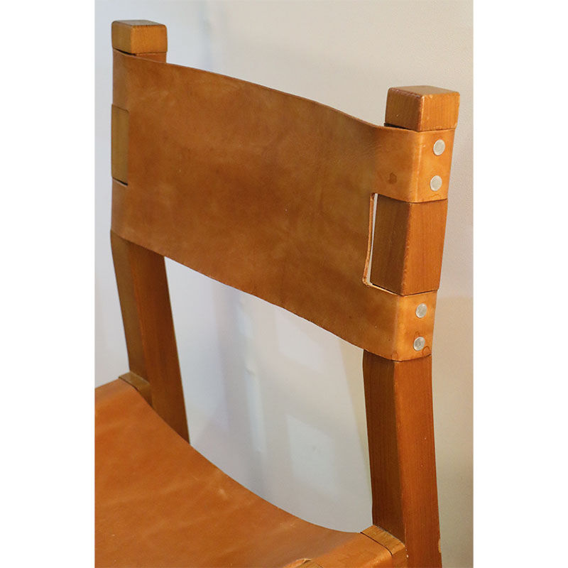 Série de 4 chaises vintage maison regain en orme et cuir 1970