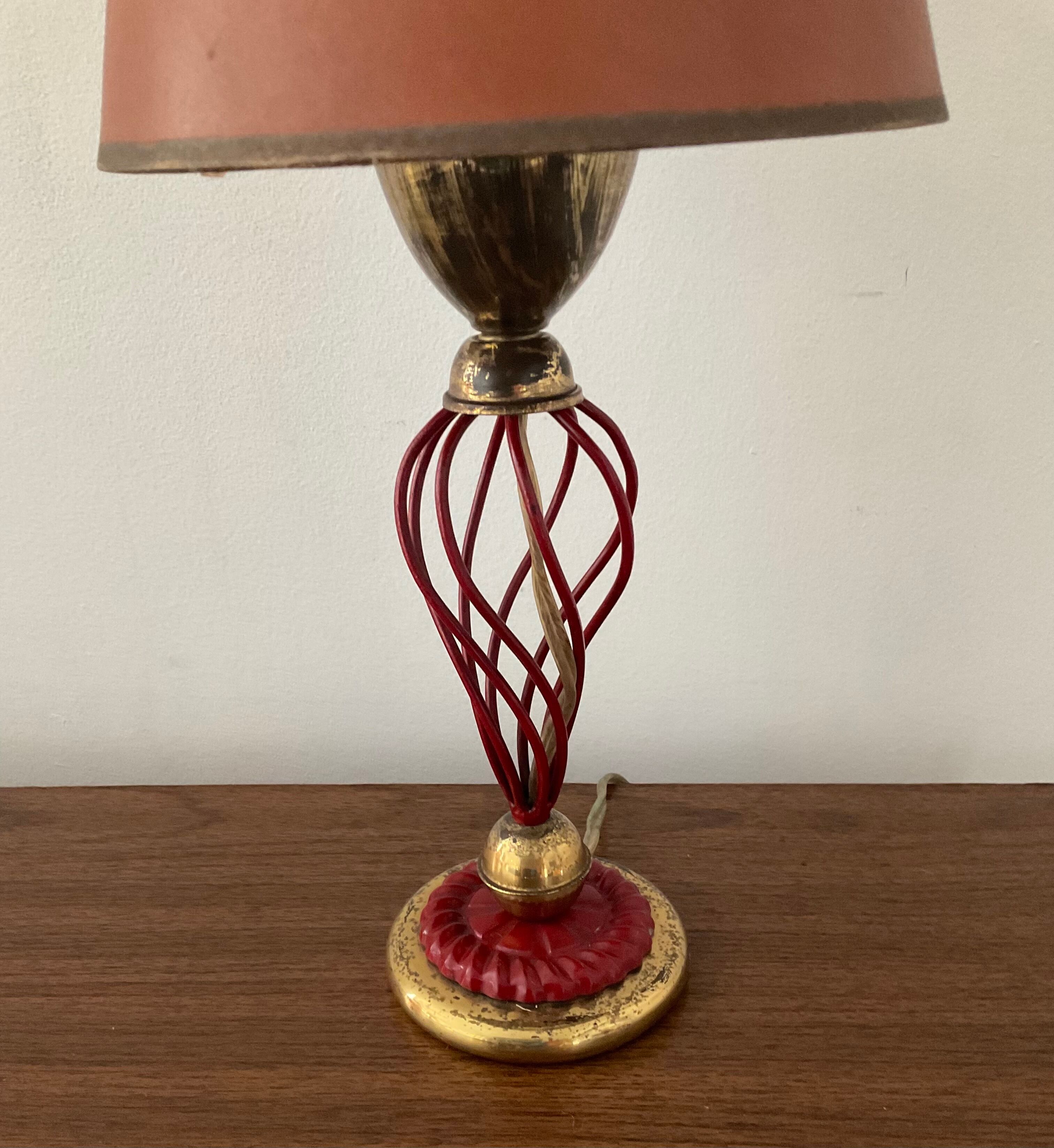 Vintage lamp from the 50s -60s brass and red metal