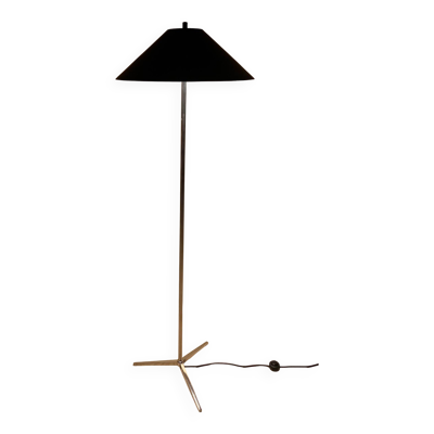 Lampadaire trépied chromé abat jour métal, années 80