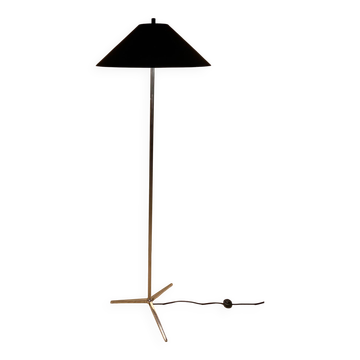 Lampadaire trépied chromé abat jour métal, années 80